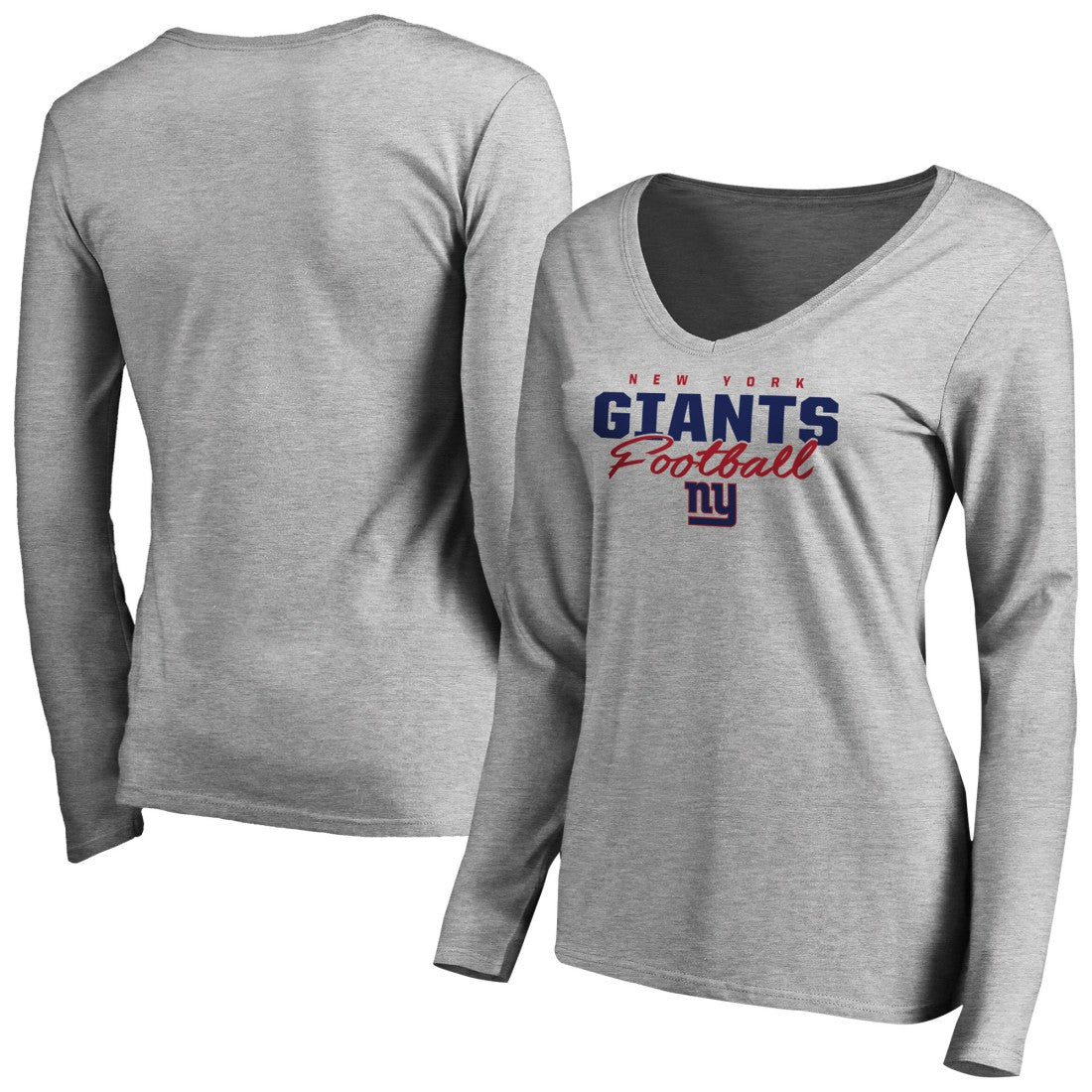 Women's Iconic Collection Script Assist Long Sleeve V-Neck T-Shirt - New York Giants