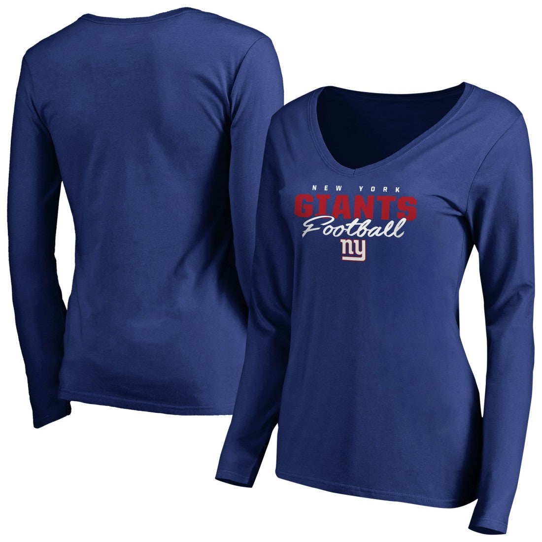 Women's Iconic Collection Script Assist Long Sleeve V-Neck T-Shirt - New York Giants
