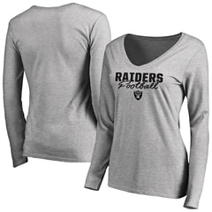 Women's Iconic Collection Script Assist Long Sleeve V-Neck T-Shirt - Las Vegas Raiders