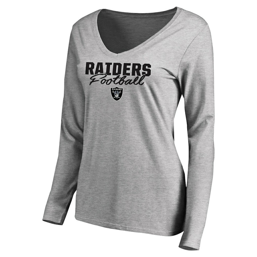Women's Iconic Collection Script Assist Long Sleeve V-Neck T-Shirt - Las Vegas Raiders