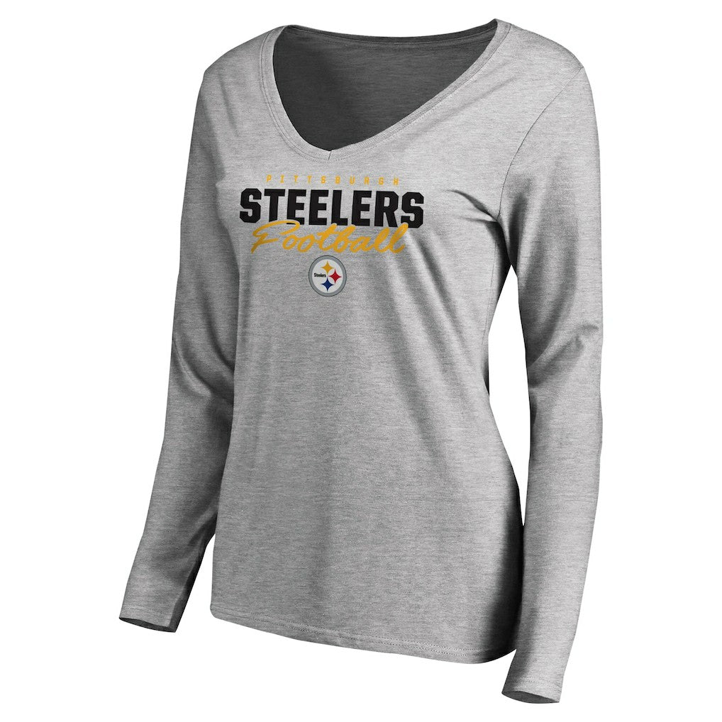 Women's Iconic Collection Script Assist Long Sleeve V-Neck T-Shirt - Pittsburgh Steelers