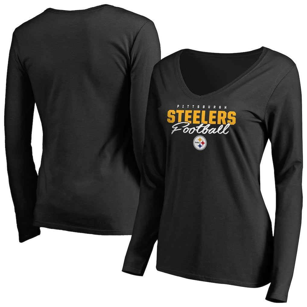 Women's Iconic Collection Script Assist Long Sleeve V-Neck T-Shirt - Pittsburgh Steelers