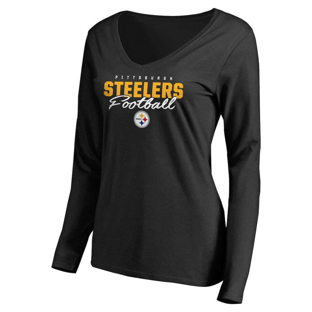 Women's Iconic Collection Script Assist Long Sleeve V-Neck T-Shirt - Pittsburgh Steelers