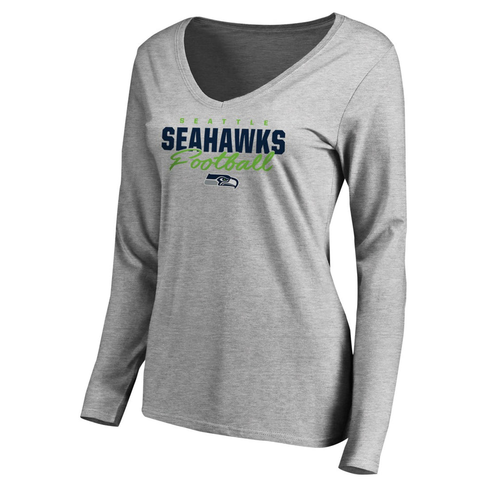 Women's Iconic Collection Script Assist Long Sleeve V-Neck T-Shirt - Seattle Seahawks