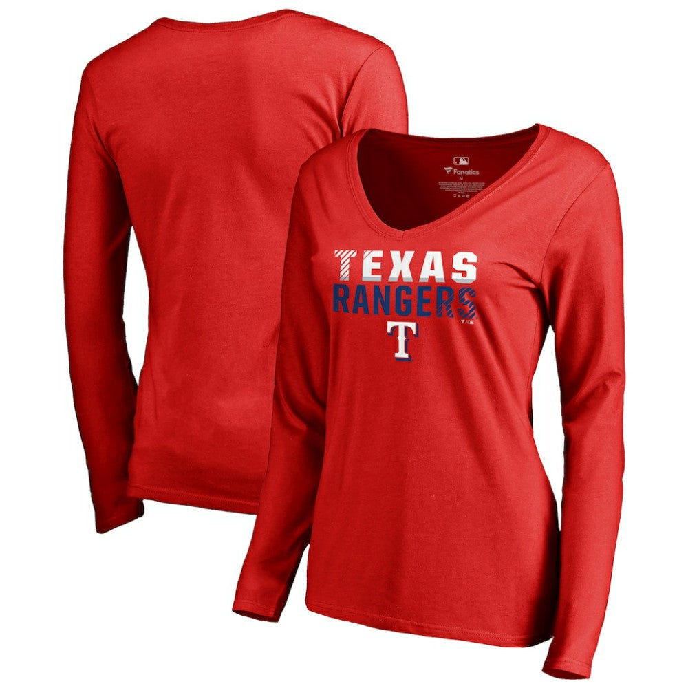 MLB Texas Rangers Women's Fade Out V-Neck Long Sleeve T-Shirt