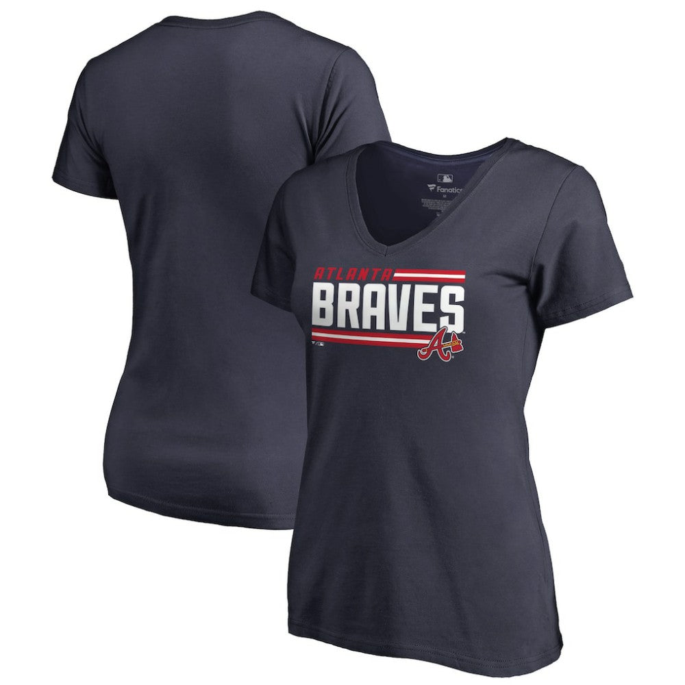 MLB Atlanta Braves Women's Onside Stripe V-Neck T-Shirt