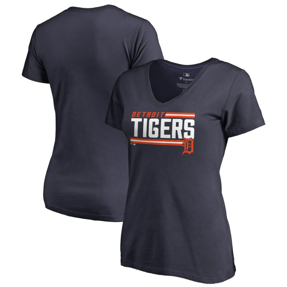 MLB Detroit Tigers Women's Onside Stripe V-Neck T-Shirt