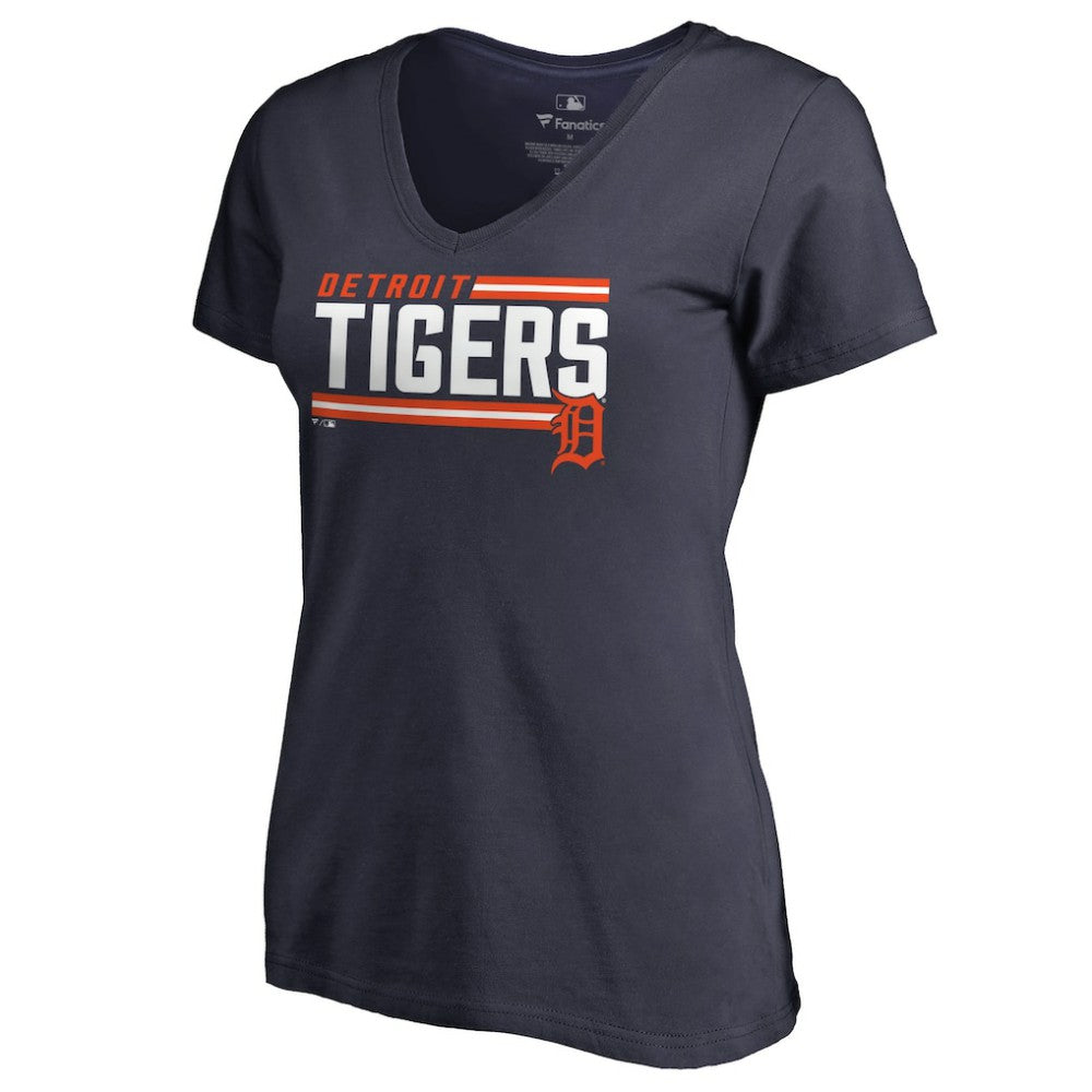 MLB Detroit Tigers Women's Onside Stripe V-Neck T-Shirt