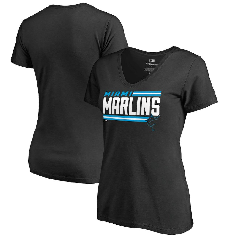 MLB Miami Marlins Women's Onside Stripe V-Neck T-Shirt