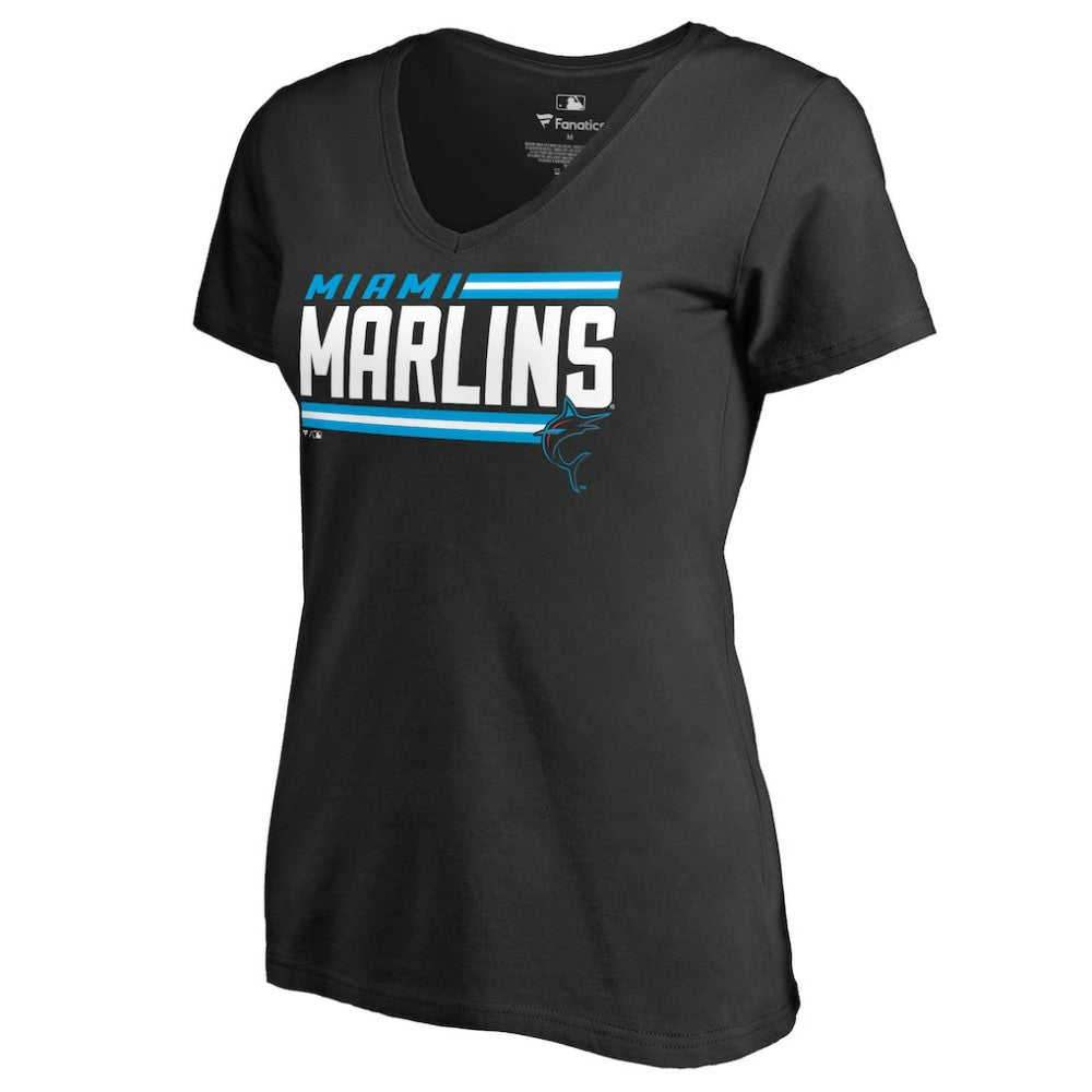 MLB Miami Marlins Women's Onside Stripe V-Neck T-Shirt