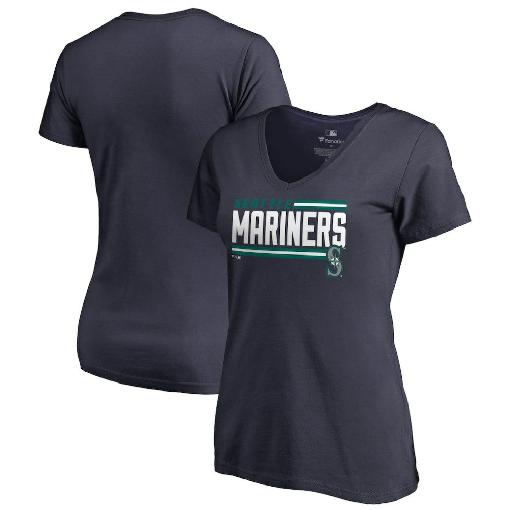 MLB Seattle Mariners Women's Onside Stripe V-Neck T-Shirt