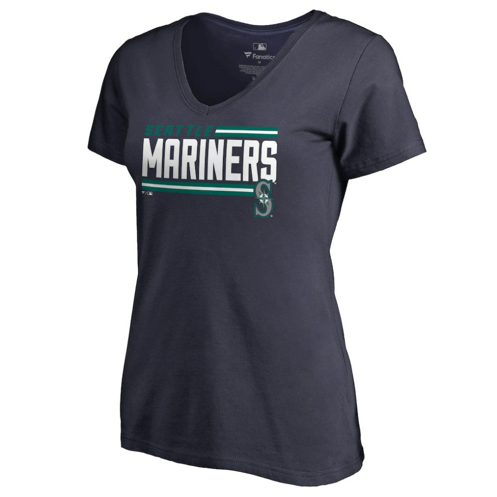 MLB Seattle Mariners Women's Onside Stripe V-Neck T-Shirt