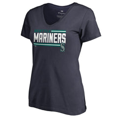 MLB Seattle Mariners Women's Onside Stripe V-Neck T-Shirt
