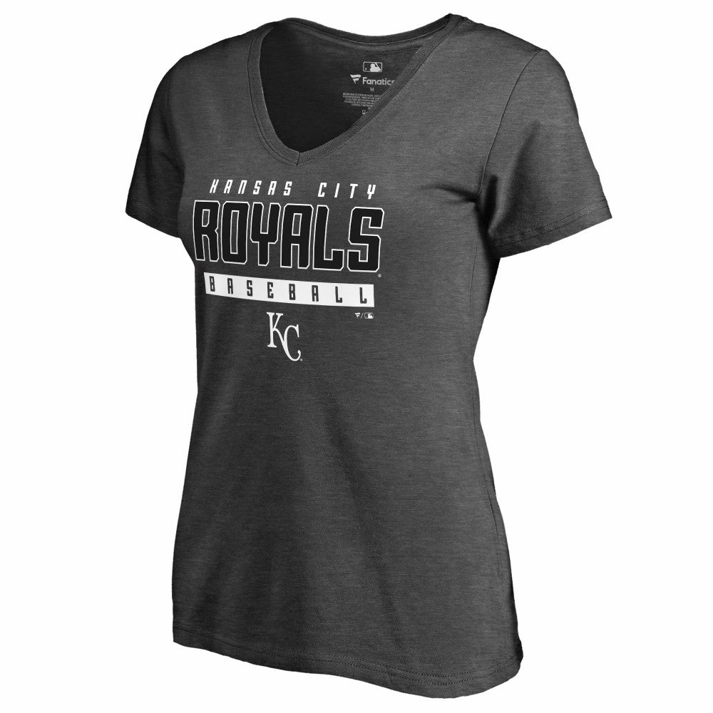 MLB Kansas City Royals Women's Charcoal Stack V-Neck T-Shirt