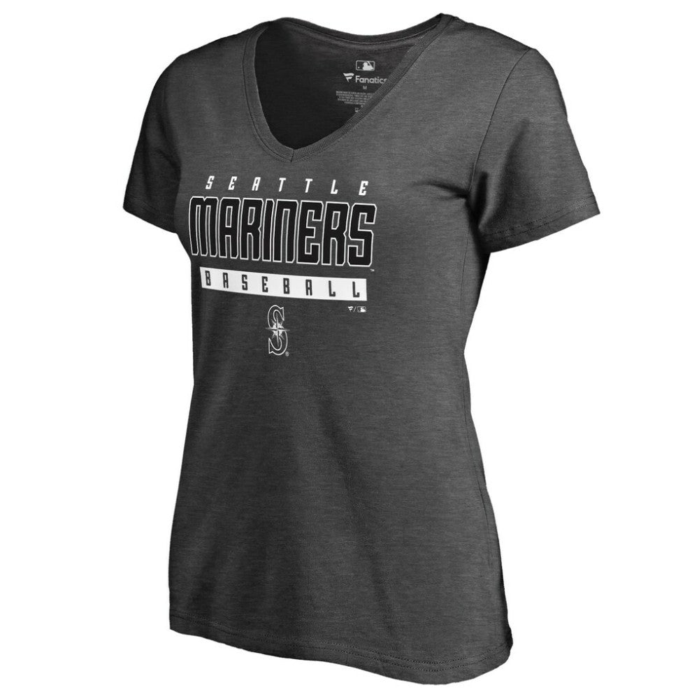 MLB Seattle Mariners Women's Charcoal Stack V-Neck T-Shirt