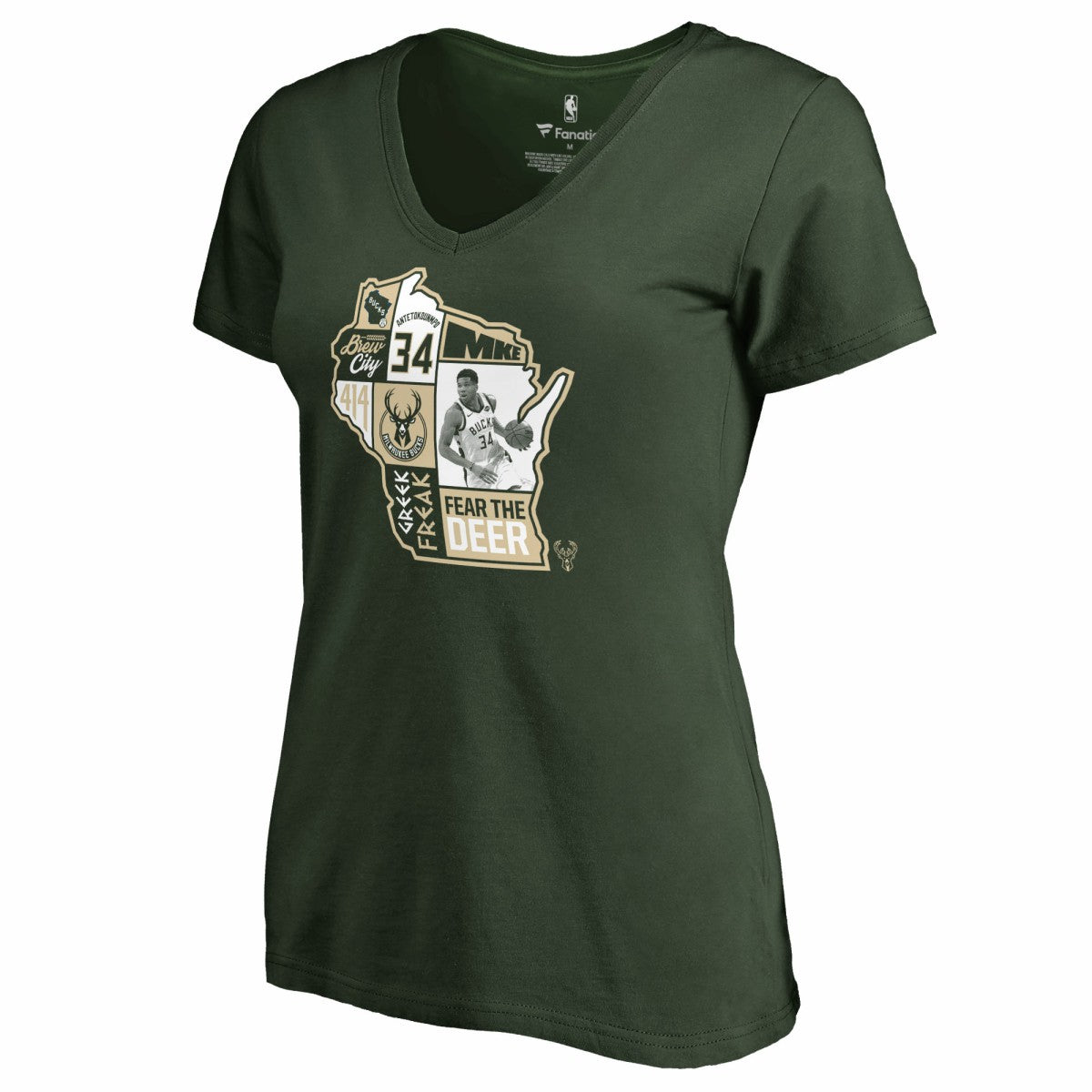 NBA Giannis Antetokounmpo Milwaukee Bucks Women's Player State V-Neck T-Shirt