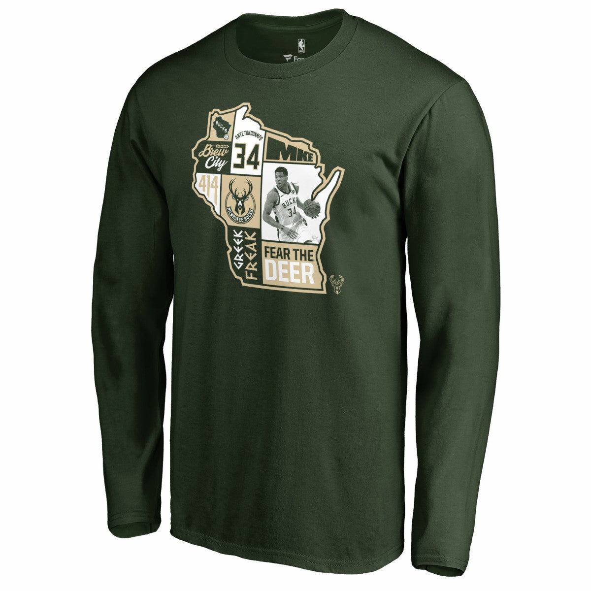 NBA Giannis Antetokounmpo Milwaukee Bucks Player State Long Sleeve T-Shirt