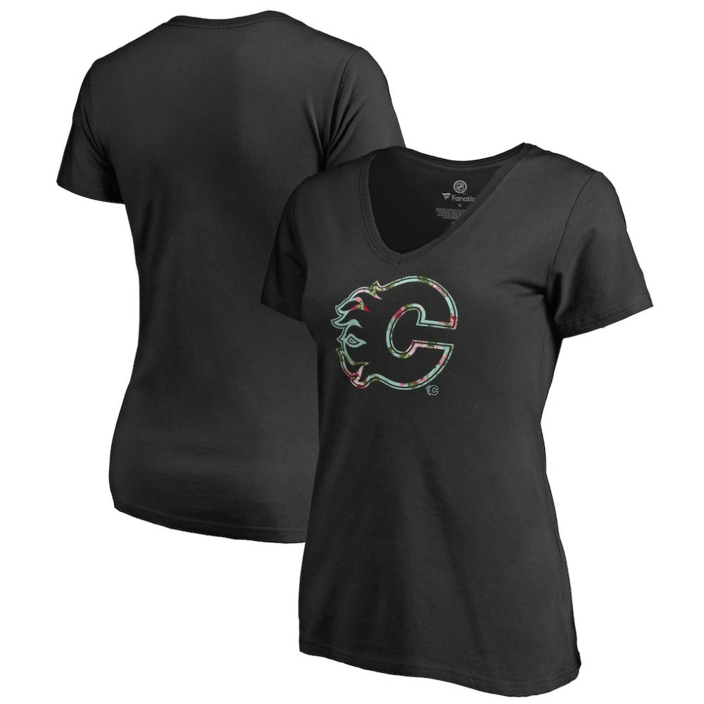 NHL Black Calgary Flames Women's Lovely V-Neck T-Shirt