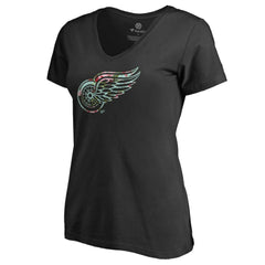 NHL Black Detroit Red Wings Women's Lovely V-Neck T-Shirt