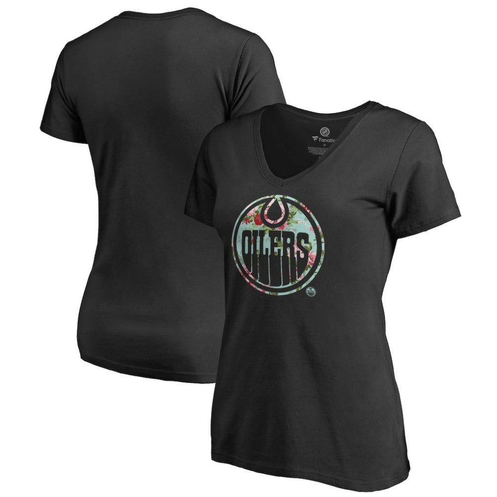 NHL Black Edmonton Oilers Women's Lovely V-Neck T-Shirt