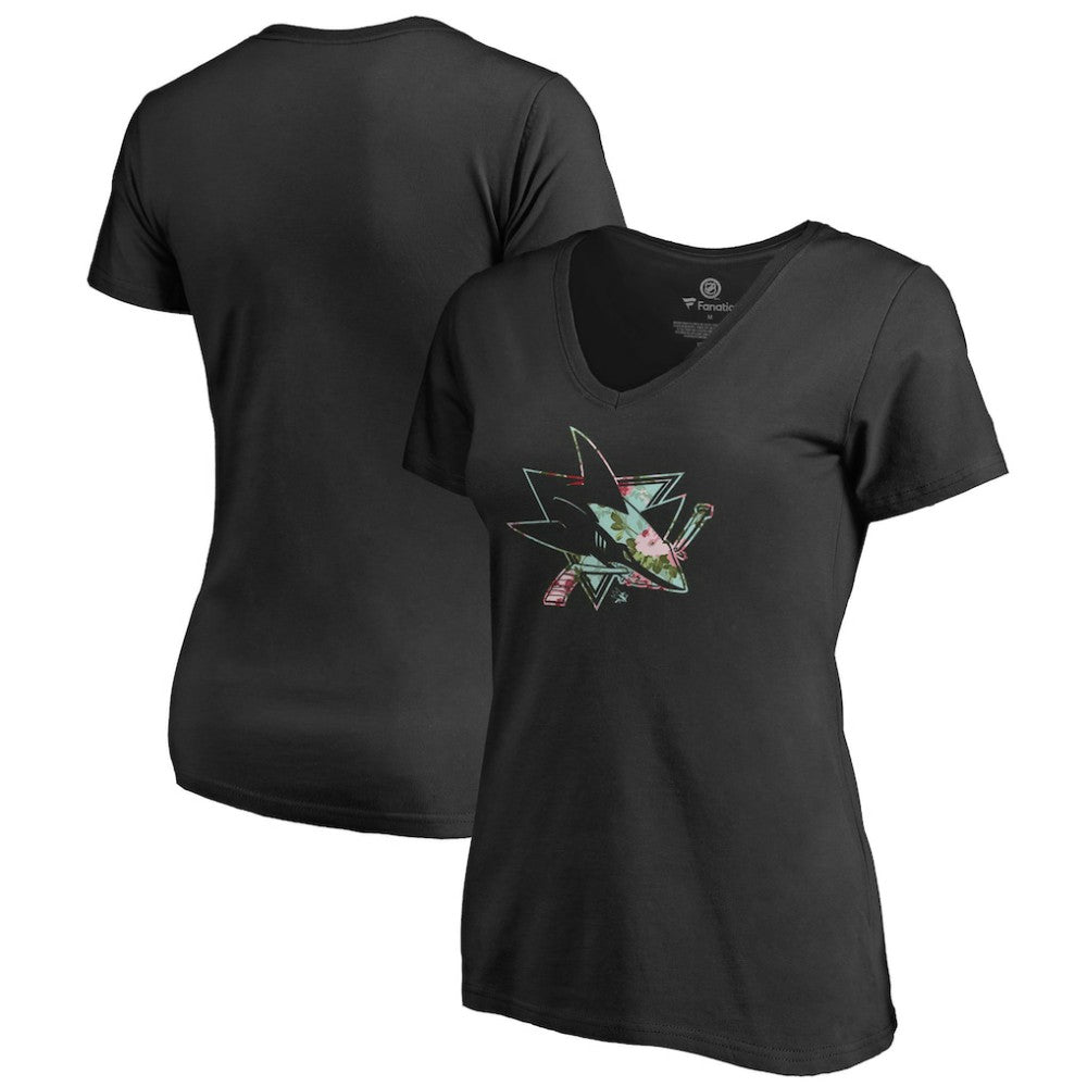 NHL Black San Jose Sharks Women's Lovely V-Neck T-Shirt