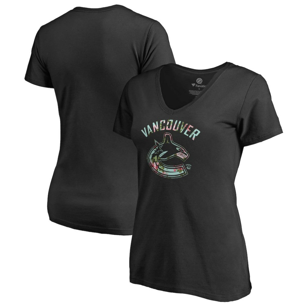NHL Black Vancouver Canucks Women's Lovely V-Neck T-Shirt