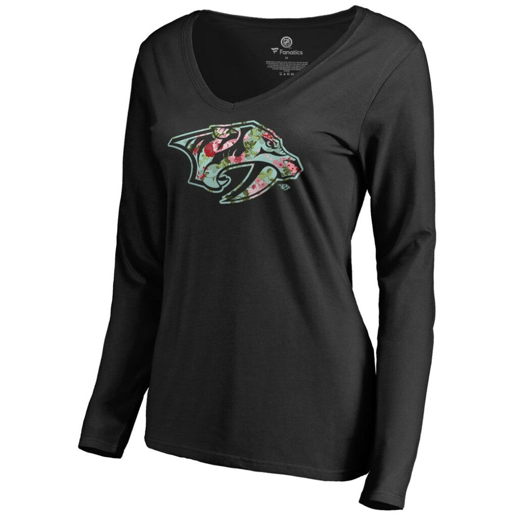 NHL Black Nashville Predators Women's Lovely Long Sleeve V-Neck T-Shirt