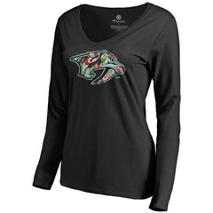 NHL Black Nashville Predators Women's Lovely Long Sleeve V-Neck T-Shirt