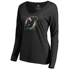 NHL Black New Jersey Devils Women's Lovely Long Sleeve V-Neck T-Shirt
