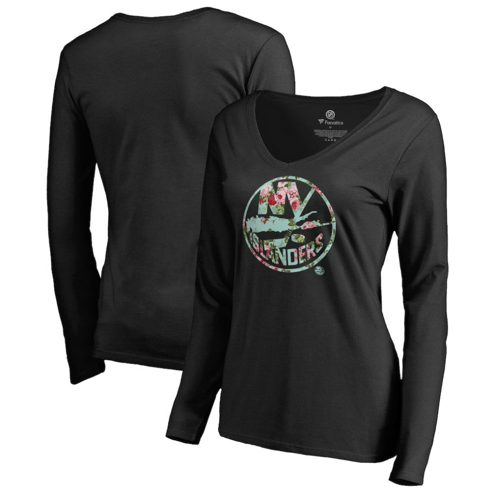 NHL Black New York Islanders Women's Lovely Long Sleeve V-Neck T-Shirt