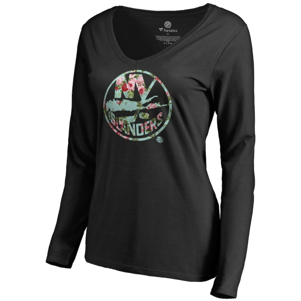 NHL Black New York Islanders Women's Lovely Long Sleeve V-Neck T-Shirt