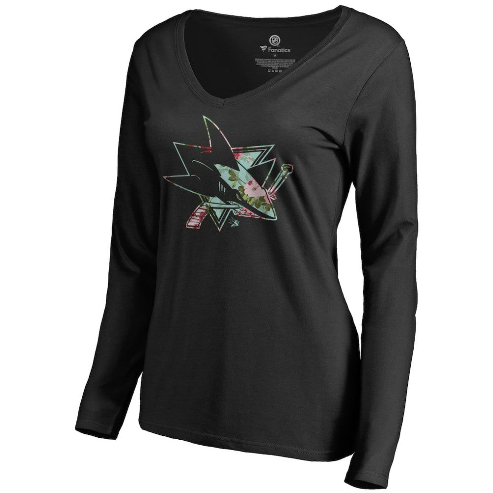 NHL Black San Jose Sharks Women's Lovely Long Sleeve V-Neck T-Shirt
