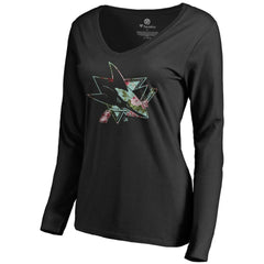 NHL Black San Jose Sharks Women's Lovely Long Sleeve V-Neck T-Shirt