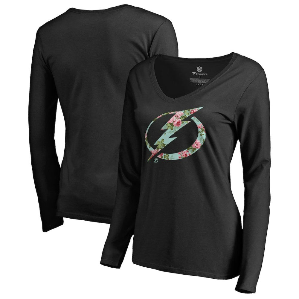 NHL Black Tampa Bay Lightning Women's Lovely Long Sleeve V-Neck T-Shirt