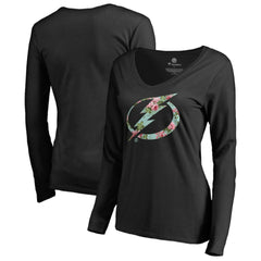 NHL Black Tampa Bay Lightning Women's Lovely Long Sleeve V-Neck T-Shirt