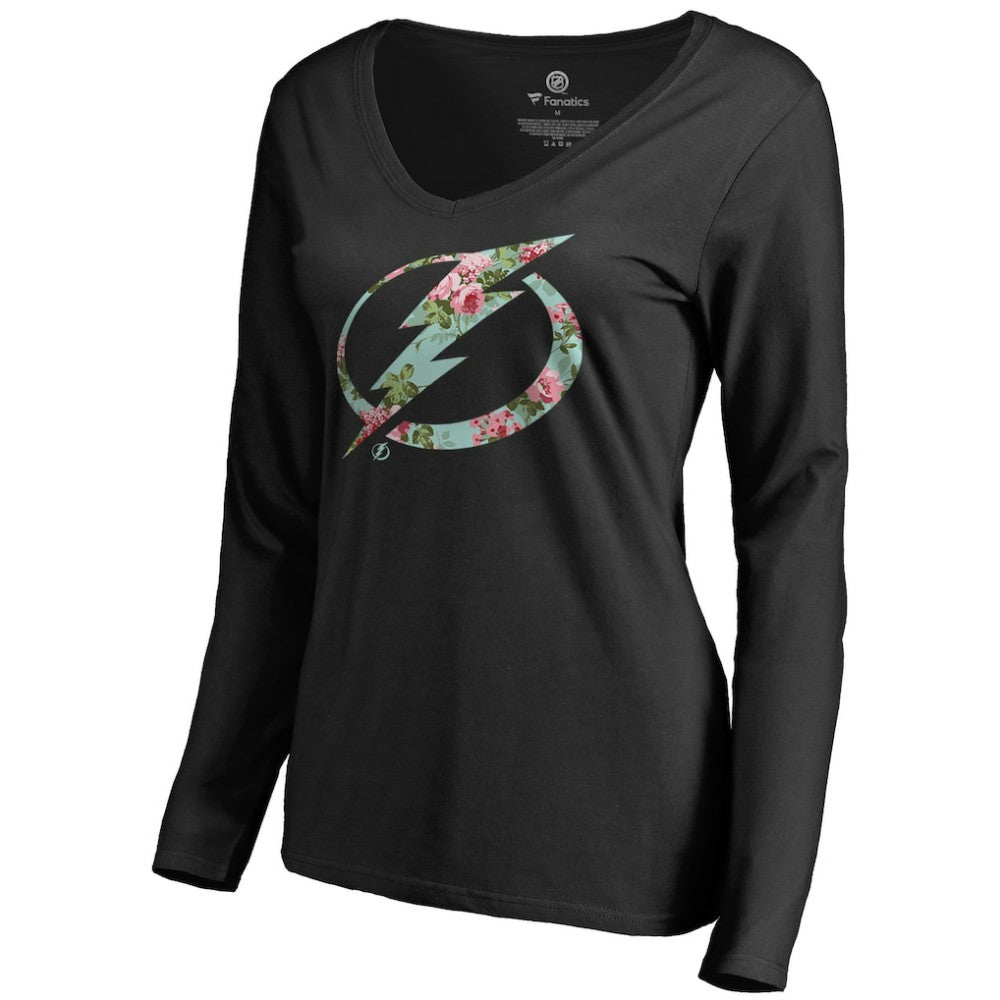 NHL Black Tampa Bay Lightning Women's Lovely Long Sleeve V-Neck T-Shirt
