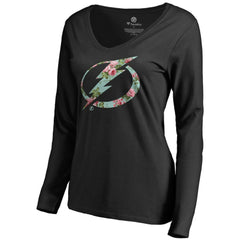 NHL Black Tampa Bay Lightning Women's Lovely Long Sleeve V-Neck T-Shirt