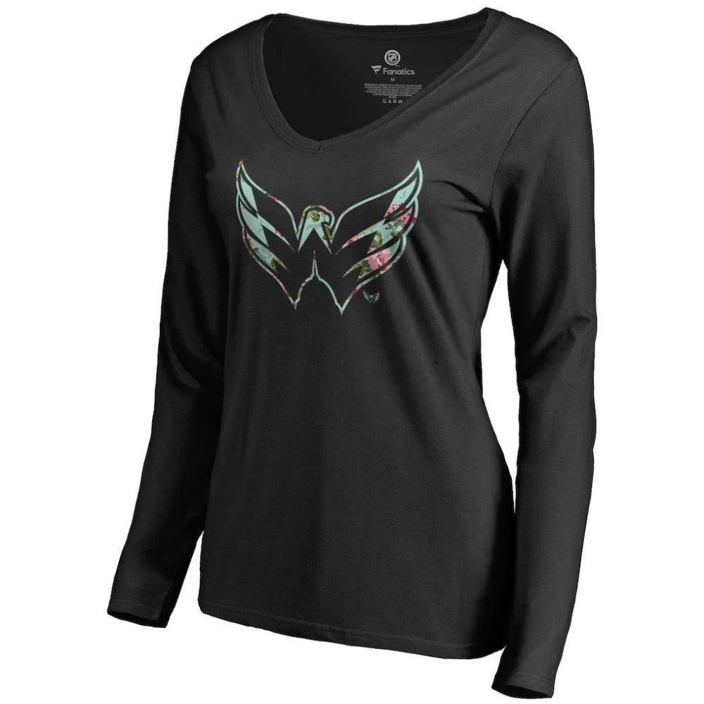 NHL Black Washington Capitals Women's Lovely Long Sleeve V-Neck T-Shirt