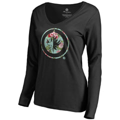 NHL Black Winnipeg Jets Women's Lovely Long Sleeve V-Neck T-Shirt
