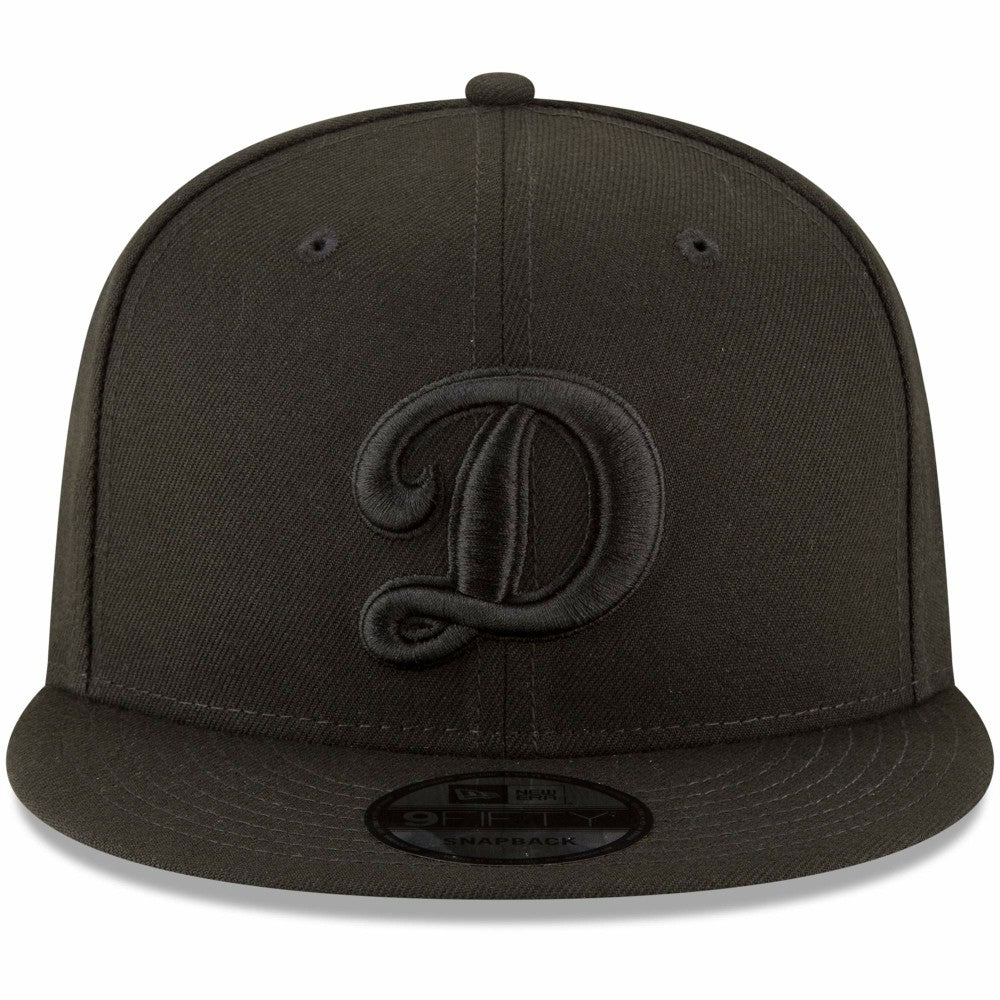 MLB Los Angeles Dodgers New Era Script Logo Black on Black 9FIFTY Snapback Adjustable Hat