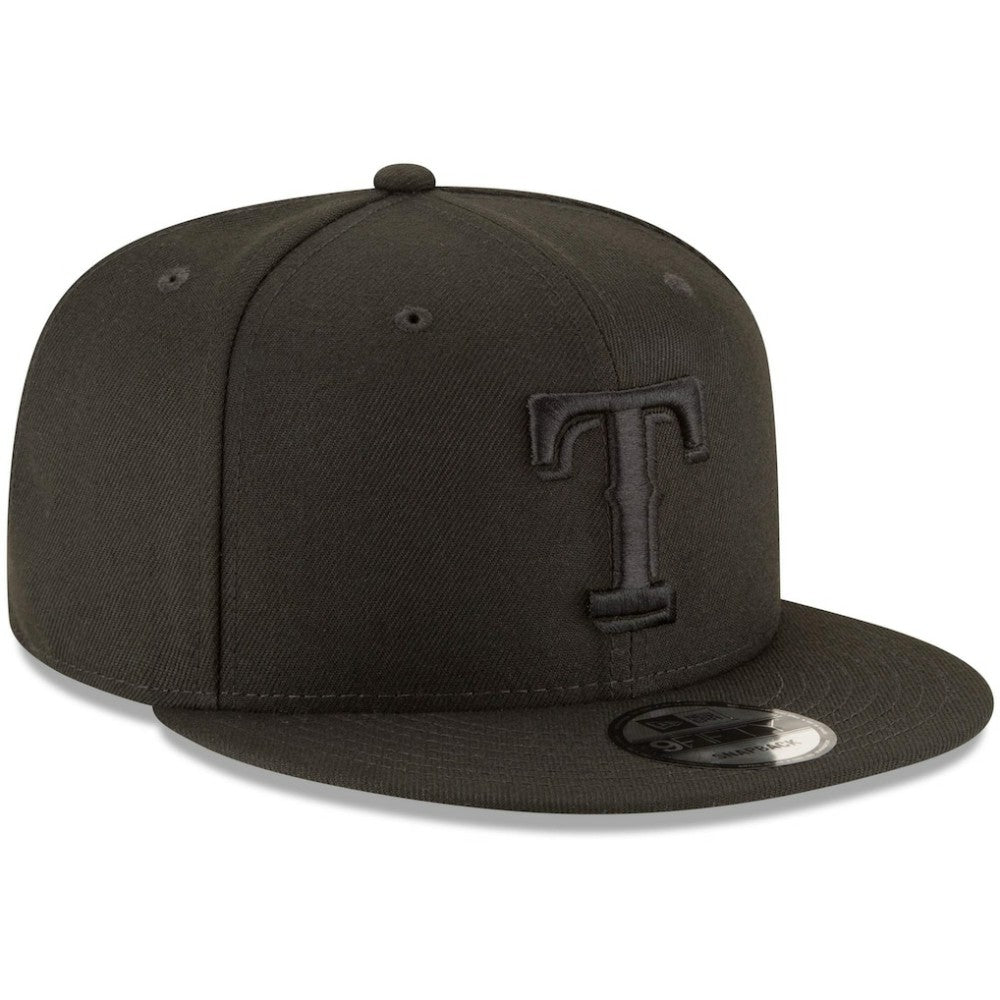 MLB Texas Rangers New Era Black on Black 9FIFTY Team Snapback Adjustable Hat