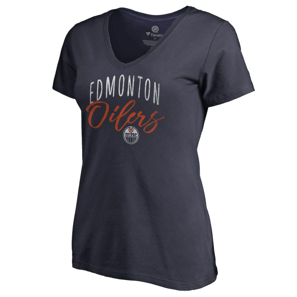 NHL Navy Edmonton Oilers Women's Graceful V-Neck T-Shirt