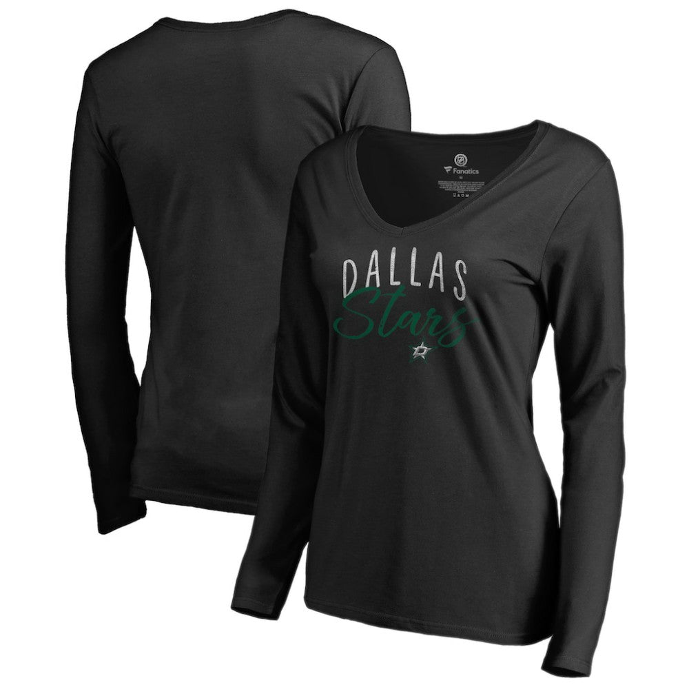 NHL Black Dallas Stars Women's Graceful Long Sleeve V-Neck T-Shirt