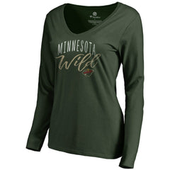 NHL Green Minnesota Wild Women's Graceful Long Sleeve V-Neck T-Shirt
