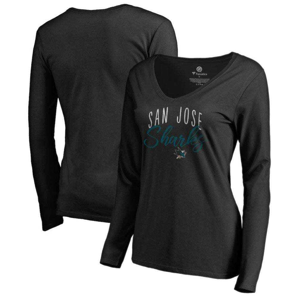 NHL Black San Jose Sharks Women's Graceful Long Sleeve V-Neck T-Shirt