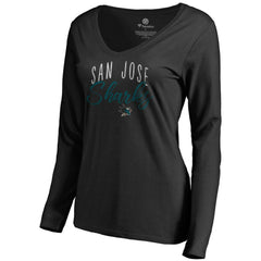 NHL Black San Jose Sharks Women's Graceful Long Sleeve V-Neck T-Shirt
