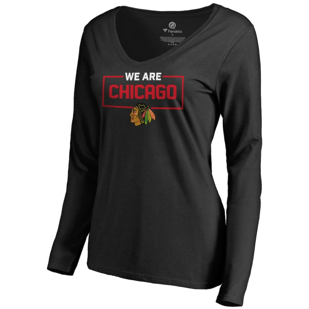 NHL Black Chicago Blackhawks Women's Iconic Collection We Are Long Sleeve V-Neck T-Shirt