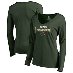 NHL Green Minnesota Wild Women's Iconic Collection We Are Long Sleeve V-Neck T-Shirt