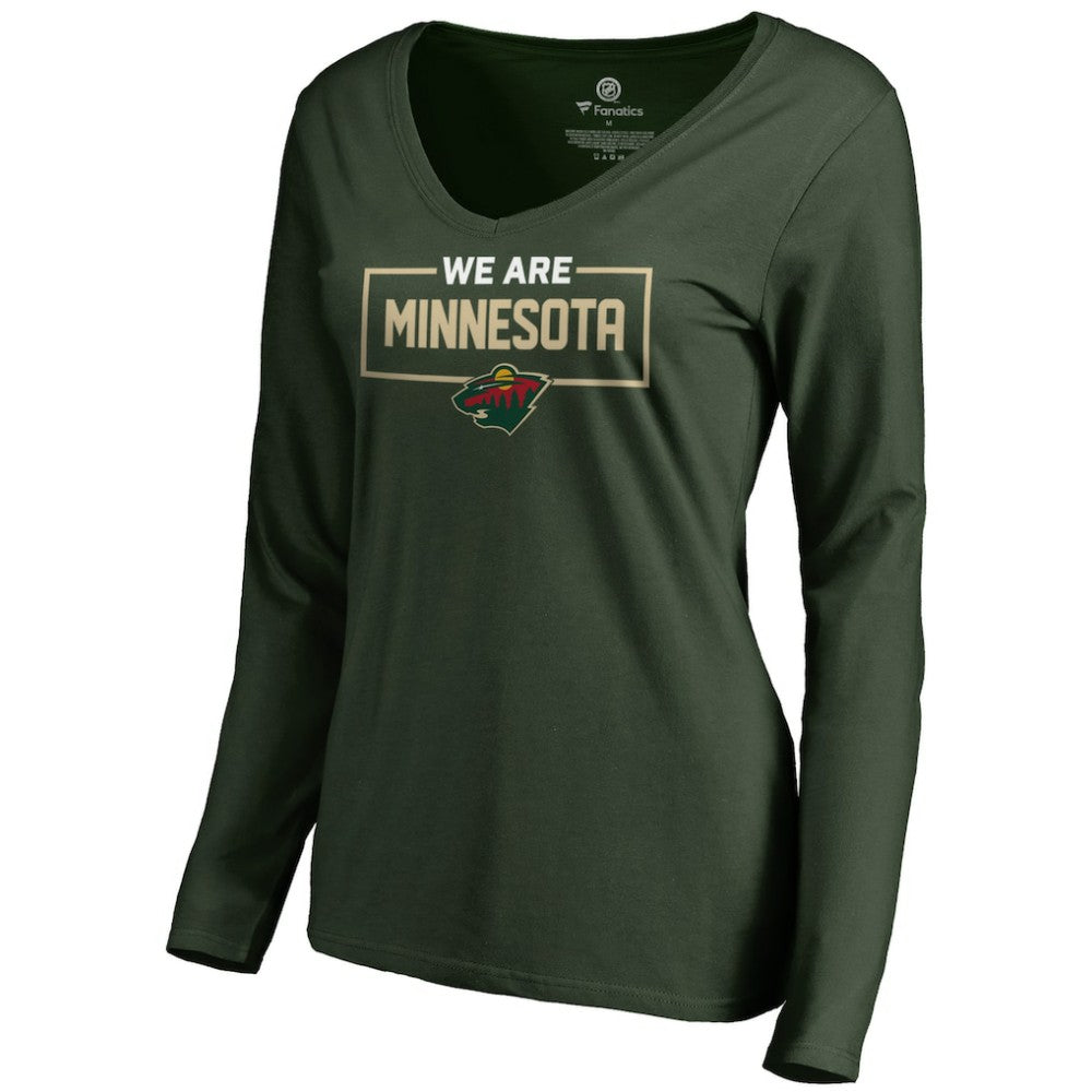 NHL Green Minnesota Wild Women's Iconic Collection We Are Long Sleeve V-Neck T-Shirt