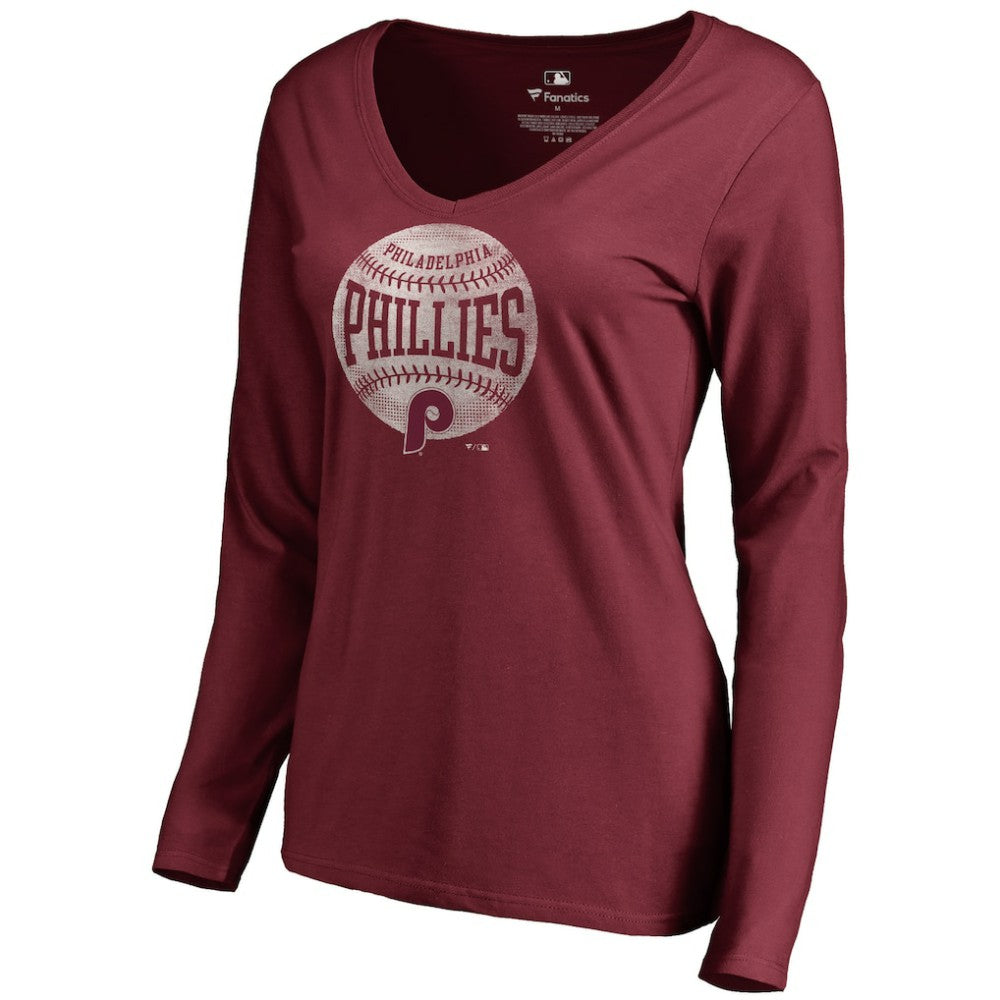 MLB Philadelphia Phillies Women's Cooperstown Collection Slider Long Sleeve V-Neck T-Shirt